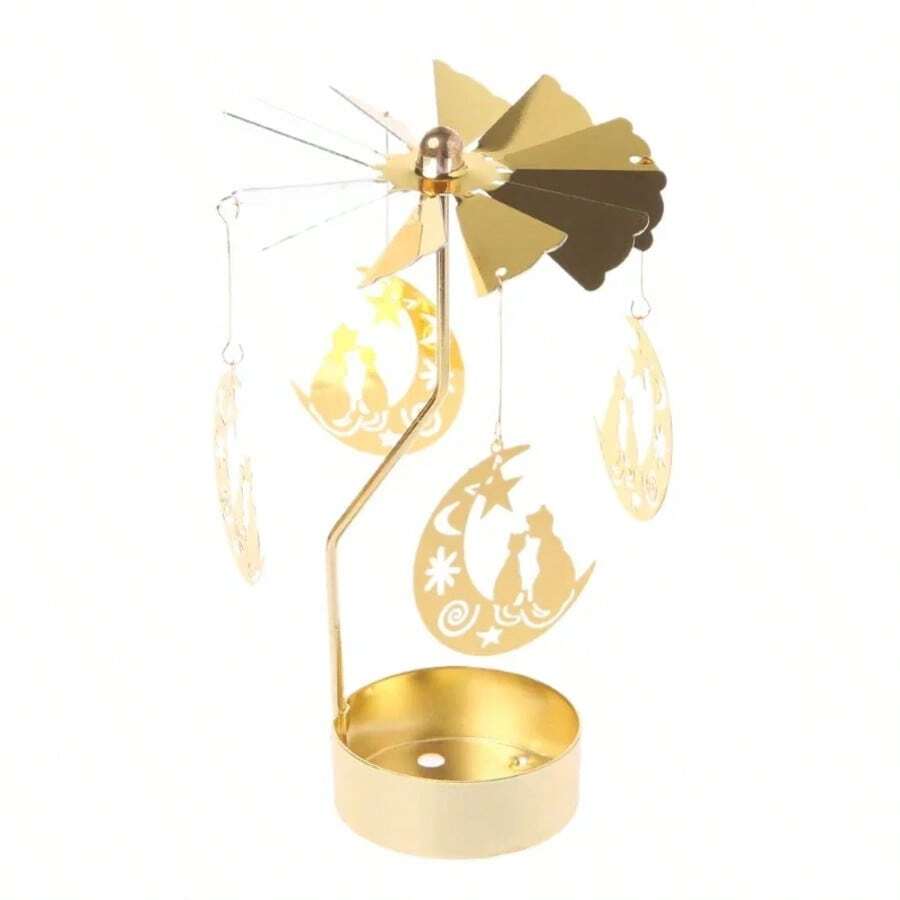 1pc Metal Hot Rotating Candle Holder Christmas Rotating Candle Holder Dinner Party Wedding Party Candle Holder Decoration Gift - Black - View 1