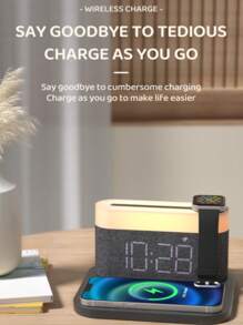 Cargador inalámbrico 4 en 1 nuevo, carga múltiple para teléfono móvil y reloj, con función de reloj despertador y luz nocturna