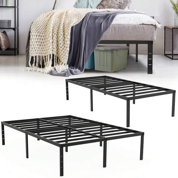 LILIIN Estrutura de cama estrutura de cama de metal cama plataforma feita de camas de metal com espaço de armazenamento de 41,5 cm de altura sob a cama - capacidade de carga máxima 160 kg