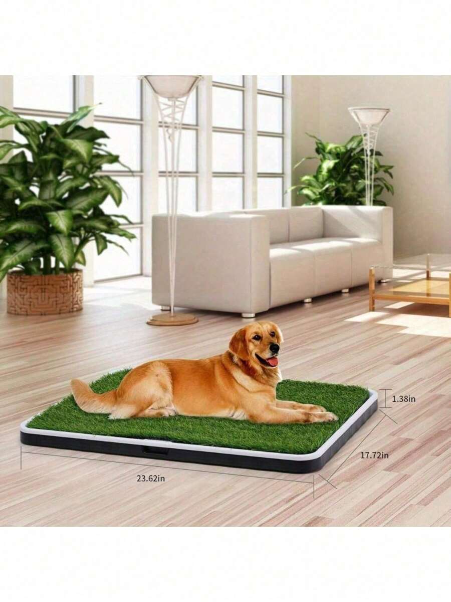 MEEXPAWS Dog Grass Pad With Tray/Foldable Liner Base Small Dog Litter Box Artificial Grass Pee Pad Indoor Dog Potty Odor Free Instant Penetration Hemmed E