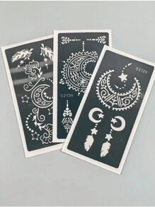 3 Sheets Hand Moon Flower Tattoo Hollow Template Stickers - Black - View 7