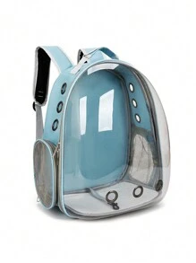 1 pieza Mochila portátil transparente para mascotas de gatos, mochila de viaje con cabina espacial, equipo para gatos para salir, mochila de hombro transpirable, gran capacidad de cabina espacial para mascotas, mochila para llevar perros pequeños y gatos, mochila de hombro y pecho transpirable para mascotas, mochila para gatos. - Azul - Ver 3