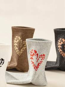 5 Pairs Women's Casual Heart Pattern Mid-Calf Socks, Fashionable Breathable & Moisture-Wicking Thin Socks Suitable For Daily Wear And Sports, Spring/Autumn - Multicolor - View 3
