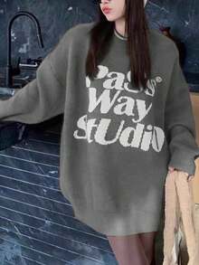 New Arrival Loose Fit Korean Style Letter Graphic Drop Shoulder Long Sleeve Pullover Sweater, Couple Set For Autumn/Winter