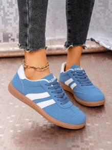 Damen Leder Multifunktions Mode Lässig Schuhe, flache rutschfeste Schnürschuhe mit runder Zehenkappe, Gummisohle, Lässig Plateau Sneaker, retroaktives Patchwork Farbmuster, bequeme flache Lässig Schuhe, himmelblau