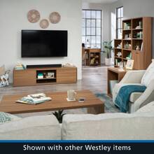Mainstays Westley Sliding Door TV Stand For TVs Up To 75", Warm Walnut Finish