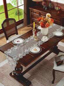 1pc French Vintage Style Tablecloth, Floral Bicolor Water-Soluble Lace Edging, Suitable For Kitchen, Cupboard, Dust Cover, Stain Resistant Table Mat, Fits TV Cabinet, Coffee Table, Dining Table, Wedding & Home Party Decor, Square/Round/Long Size - Light Brown - View 11