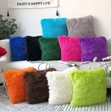 2pcs/Pack Fluffy Faux Fur Pillow Covers, Soft Plush Cushion Covers For Sofa, Bedroom, Decoration