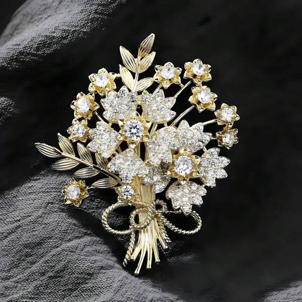 1pc Fashionable And Elegant New Design Money Tree Brooch, Cubic Zirconia Embellished Women Clothing Accessory Lapel Pin