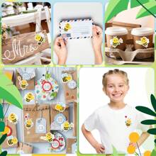 Rollo de 500 pegatinas de abeja de dibujos animados, pegatinas de juguete asimétricas, pegatinas decorativas para cajas de regalo, pegatinas de girasol, suministros escolares, de vuelta a la escuela - Multicolor - Ver 4