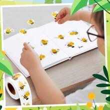 Rollo de 500 pegatinas de abeja de dibujos animados, pegatinas de juguete asimétricas, pegatinas decorativas para cajas de regalo, pegatinas de girasol, suministros escolares, de vuelta a la escuela - Multicolor - Ver 6
