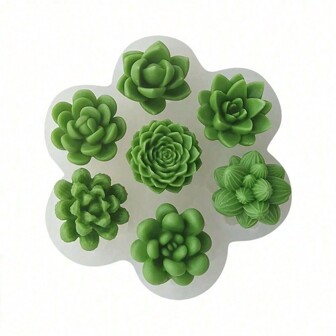 1 pièce Moule en silicone 7-en-1 pour plante grasse, cactus, rose pour faire soi-même du savon, des bougies, de la résine, du plâtre et des artisanats de décoration d'intérieur