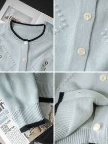 复古花朵刺绣设计女式毛衣开衫，秋冬季，适合日常通勤，长袖上衣