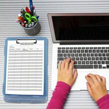 Caja de documentos impermeable A4 tablero de escritura con ranura de pluma caja de almacenamiento de papel multifuncional tablero de escritura de plástico clip de material de aprendizaje artefacto de almacenamiento - Azul menta - Ver 6