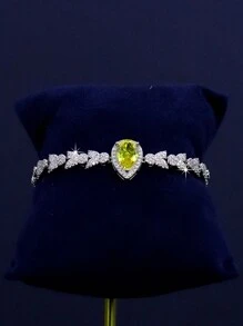 5 件奢华镀金皇室复古风格水滴流苏新娘婚礼首饰套装，包括项链、手链、耳环、戒指、手工制作的彩色方晶锆石，适合日常和婚礼佩戴、结婚周年纪念礼物（附礼品盒） - 彩色水滴新娘套裝 - 查看 5