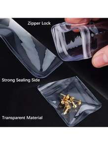 100 个/套厚透明珠宝袋，PVC 自封袋，用于珠子、小饰品、礼品收纳，带拉链