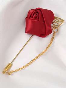 1pc Men's Suit Golden Leaf Rose Brooch With Chain, Unisex Tie Clip - Multicolor - View 16