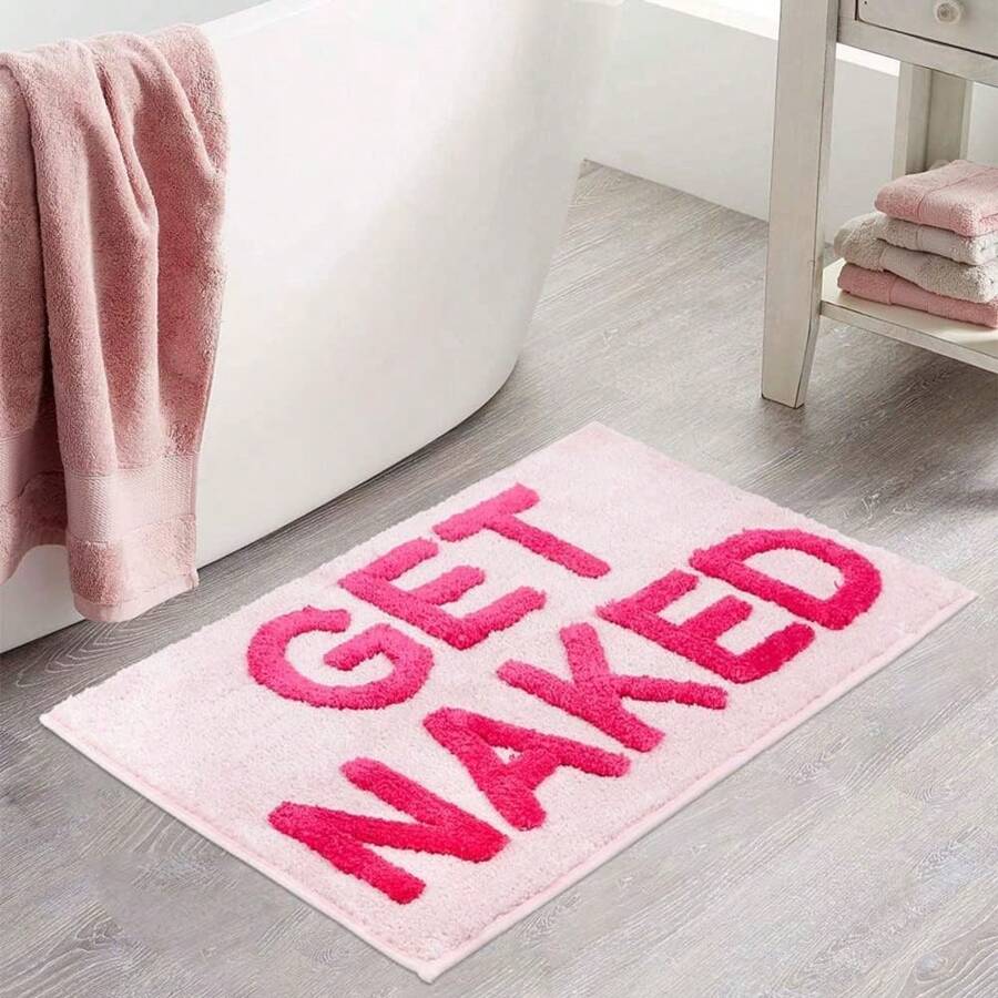 1pc 20" X 32" Bathroom Mat Non-Slip Microfiber Absorbent Bathroom Rug For Apartment Black Bathroom Mat For Tub And Shower Machine Washable Cute Bathroom Rug Fun Bathroom Decor - 粉色 - 查看 1