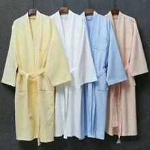 1pc Waffle Weave Plain Shawl Collar Bathrobe, Loungewear, Sleepwear, Made Of Soft, Absorbent For Bathroom, Bedroom, Pool Back To School
