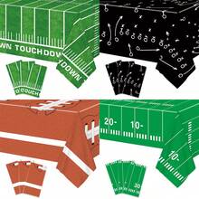 1/3 Manteles de fiesta de fútbol con temática deportiva, decoración de fiesta de rugby americano, mantel desechable de plástico para mesa de día de juego, suministros para fiesta de "tailgate" - 54x108 pulgadas - Multicolor - Ver 2