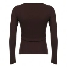 Women Fairy Grunge Knitted Tops Y2K Long Sleeve Lace Patchwork Fairy Grunge Aesthetic Shirts Teen Girls Vintage Slim Fit Blouse Spring Fall Lightweight Basic Knit Tunic Top Blouse - Brown - View 9