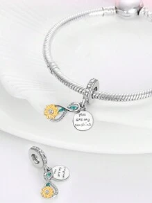 STYFNE 1 pieza Collar colgante con dijes de primavera - Sakura rosa, crisantemo, corazón, girasol, letra, joyería hecha a mano como regalo para novia o mejor amiga - Plateado - Ver 7