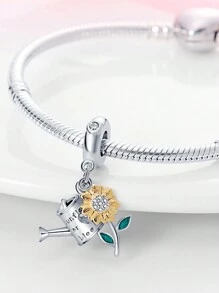 STYFNE 1 pieza Collar colgante con dijes de primavera - Sakura rosa, crisantemo, corazón, girasol, letra, joyería hecha a mano como regalo para novia o mejor amiga - Plateado - Ver 3