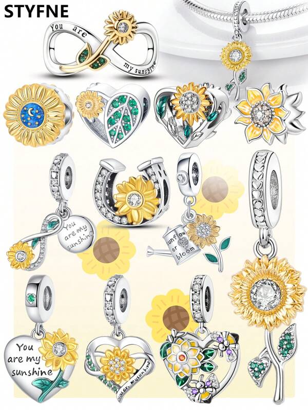 STYFNE 1 pieza Collar colgante con dijes de primavera - Sakura rosa, crisantemo, corazón, girasol, letra, joyería hecha a mano como regalo para novia o mejor amiga