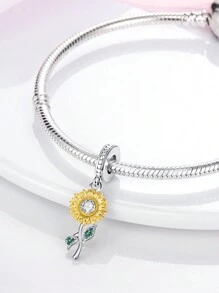 STYFNE 1 pieza Collar colgante con dijes de primavera - Sakura rosa, crisantemo, corazón, girasol, letra, joyería hecha a mano como regalo para novia o mejor amiga - Plateado - Ver 2