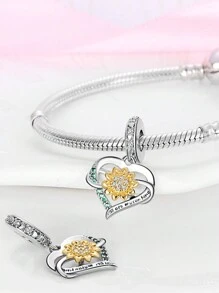 STYFNE 1 pieza Collar colgante con dijes de primavera - Sakura rosa, crisantemo, corazón, girasol, letra, joyería hecha a mano como regalo para novia o mejor amiga - Plateado - Ver 8