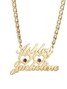 1 件 18k 金定制不锈钢首饰，新款不锈钢 DIY 双名字字母项链简约空心心形吊坠配钻石项链，NK 项链，含精美礼盒，情人节礼物 - 金色 - 查看 6