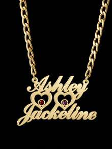 1 件 18k 金定制不锈钢首饰，新款不锈钢 DIY 双名字字母项链简约空心心形吊坠配钻石项链，NK 项链，含精美礼盒，情人节礼物 - 金色 - 查看 3