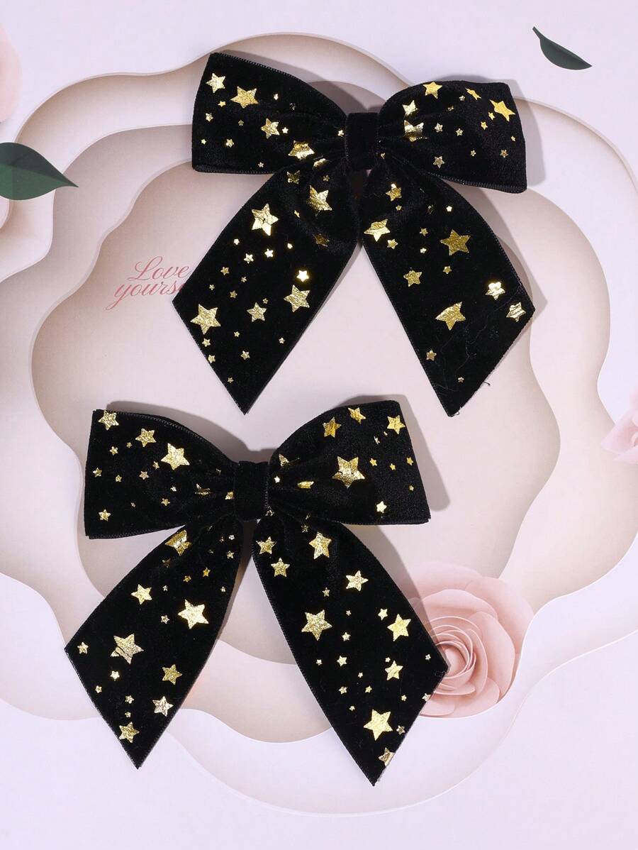 2个星形蝴蝶结发夹，适合女孩，布艺蝴蝶结发饰，时尚发饰，适合儿童活动 - 蝴蝶結髮夾 - 查看 1