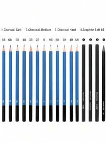 Juego de 32 piezas de Bview Art que incluye lápices de carboncillo, lápices de grafito y otros accesorios surtidos, ideal para el regreso a clases - Multicolor - Ver 5