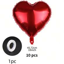 kumozawa 10pcs Red Heart-Shaped Wedding/Proposal/Party Background Decoration Balloons, 1pc Red Heart-Shaped Aluminum Foil Balloon, - Red - View 6