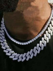 1 件男士百搭百搭水钻嘻哈朋克闪亮链条项链，可调节分层组合 - 彩色 - 查看 12