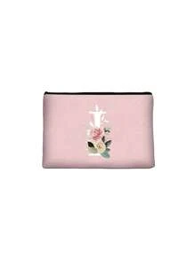 A-Z字母印花白色化妆包，粉色小收纳袋，化妆包，便携式洗漱包，教师节礼物，可重复使用化妆包，女士极简大容量旅行化妆包，耳机，数据线 - 粉色 - 查看 17