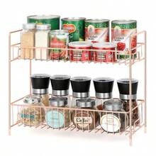 2-Tier Spice Rack Kitchen Herbs Spices Jars Shelf Bedroom Office Storage Holder - Gold - View 4
