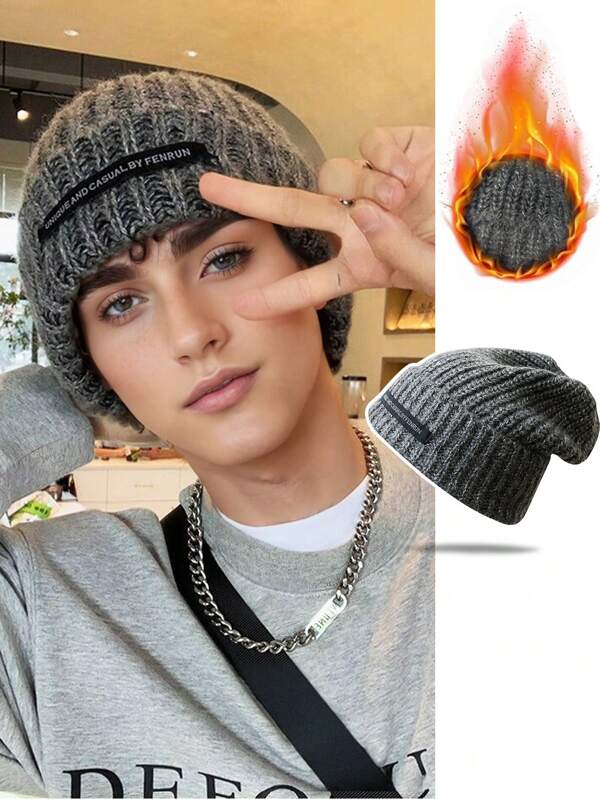 2024 New Knitted Hat For Men, Thermal Lined Warm Beanie, Solid Color Simple Knitted Beanie Hat For Men, Suitable For Daily Wear Casual