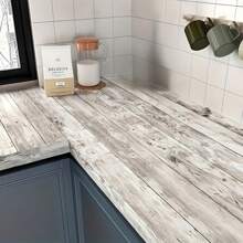 1 Rollo de papel tapiz autoadhesivo de grano de madera de vinilo impermeable para muebles, escritorio y dormitorio - Patrón de formas y rayas, instalación de emparejamiento recto, decoración de habitaciones, decoración del hogar, decoración de paredes, decoración de baños, decoración de dormitorios, artículos de decoración de habitaciones, decoración de salas de estar, decoración de casas, decoración del hogar, papel tapiz de paredes, calcomanías de pared, adhesivo de pared - 17,72 x 196,85 pulgadas - Ver 3
