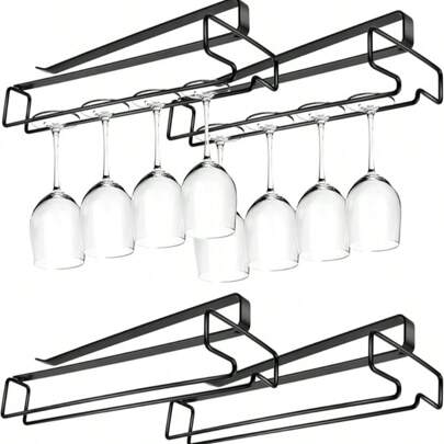 Suport pentru pahar de vin agățat 2 buc, organizator de depozitare sub dulap pentru suport de copac fără șurub, soluție de depozitare a dulapului care economisește spațiu pentru bucătărie, baie, dormitor, rechizite de birou