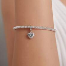bamoer 1 PC 925 Sterling Silver Pink Heart-Shaped Charm Bowknot Bead Fit Original Bracelet DIY Making Valentine's Day Jewelry Valentines - Silver - View 6