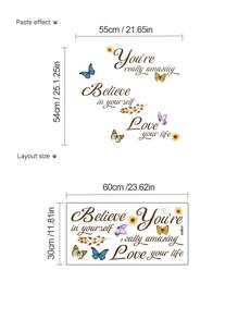 1 件 PVC 材料，水墨画风格蝴蝶与花卉背景墙装饰，彩色蝴蝶创意英文励志墙贴，多元素日月蝴蝶花朵装饰墙贴，适用于客厅、卧室、自粘式、女孩/男孩房间装饰、儿童房、托儿所贴纸 - 彩色 - 查看 13