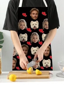 1pc Polyester Apron, Customized Portraits Of People And Animals,Valentine's Day Apron Kitchen Aprons For Women Men, Waterproof Printed Aprons, Printed Personalized Aprons, Valentine's Day, Christmas Custom Aprons, Custom Personalized Aprons, Print Photos For Friends, Couples, Family, Colleagues, Ideal Gifts For Birthdays, Anniversaries, Durable Polyester Aprons, Kitchen Supplies, Promotional Gift Aprons,Valentine's Day Gifts - Multicolor - View 2