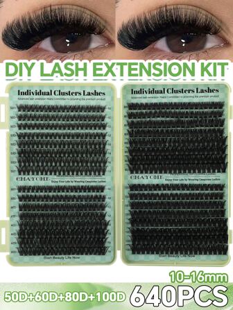 CMAYOME 640 st personliga ögonfransar, hög volym, 30D+40D+50D+60D/50D+60D+80D+100, 10-16 mm, gör-det-själv-ögonfransar, extra tjocka, naturliga utseenden och densiteter, ultramjuka, ultralättviktiga, återanvändbara individuella delade lösögonfransar, ögonfransförlängningskit för användning hemma eller i ditt vardagsliv, bröllop, möten, fester, musikfestivaler och julfranskluster, ögonfranskluster, individuella ögonfransar, fransar, lösögonfransar