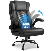 Office Chair,Executive Heavy Duty Office Chair With Foot Rest Ergonomic High Back Computer Gaming Chairs Home Office 400lbs,Big And Tall Office Chair With Lumbar Support - Màu đen (có tay vịn lật lên) - Xem 1