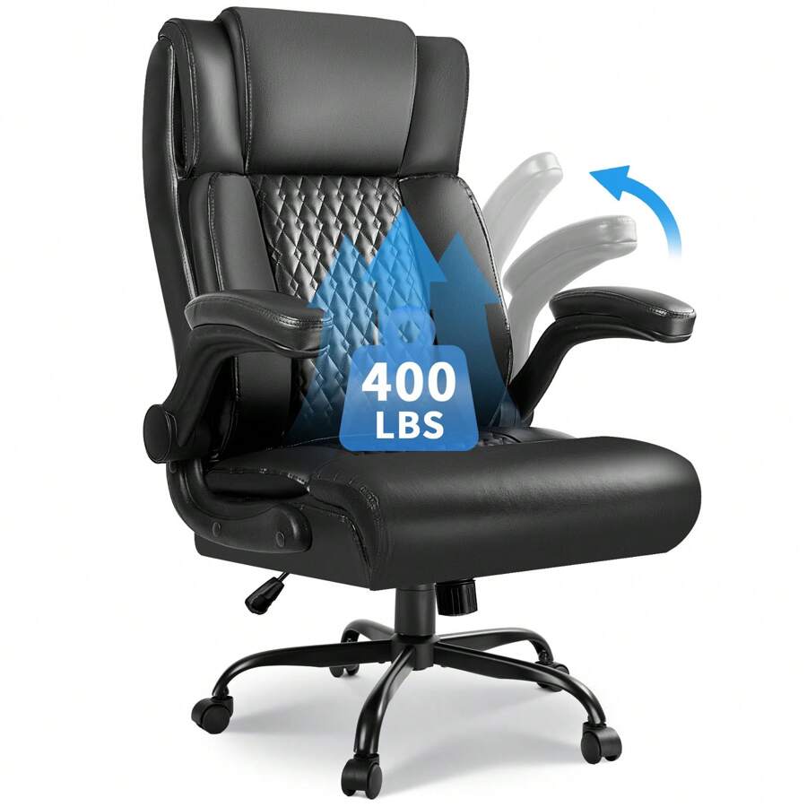 Office Chair,Executive Heavy Duty Office Chair With Foot Rest Ergonomic High Back Computer Gaming Chairs Home Office 400lbs,Big And Tall Office Chair With Lumbar Support - Màu đen (có tay vịn lật lên) - Xem 1