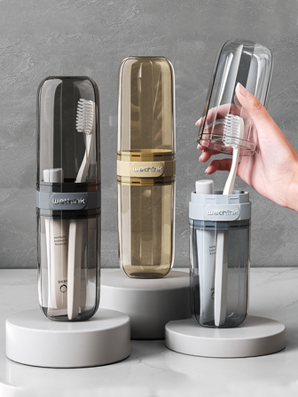 2-en-1 Étui de brosse à dents portable avec gobelet de rinçage, pratique pour les voyages en famille, la décoration de la salle de bain à la maison, la décoration d'automne, la rentrée scolaire