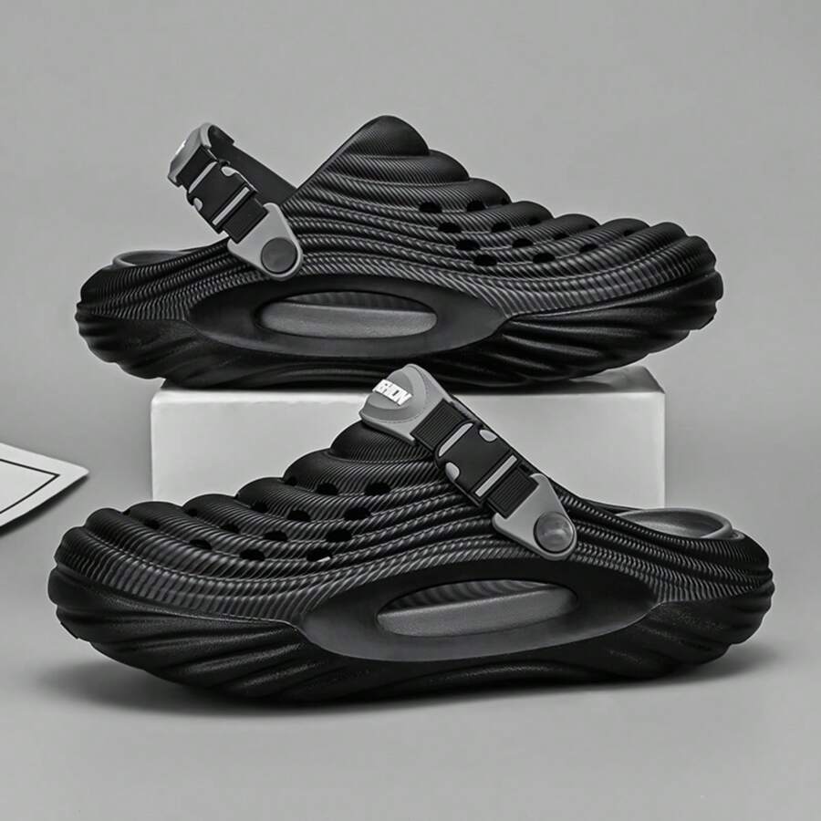 Plus Size Men's Summer Outdoor Breathable Sandals, Soft Thick Tire Sole Anti-Slip Closed Toe Beach/Hiking Slippers