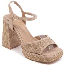 Summer Fashionable Elegant Crystal Decorated High Heel Sandals - Khaki - View 3